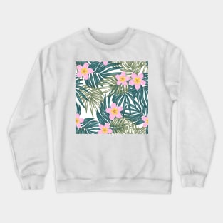 Tropical Leaves & Pink Flowers, Crewneck Sweatshirt